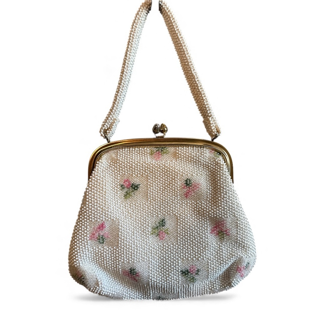 1950’s Lumured Floral Beaded Handbag - Picture 2 of 7